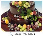 Layered fruit frosted chocolate cake