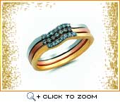 Triple hued ring studded with blue diamonds
