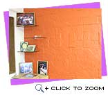 Colourful wall with family photographs