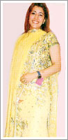 Lemon or sky- blue colored georgette sari